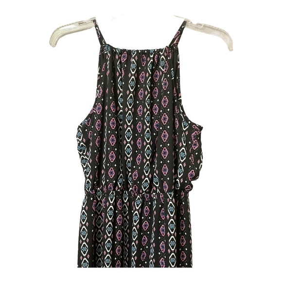 Maxi dress empire elastic waist drawstring tie neck slip-on vertical print sz Sm - Picture 11 of 16